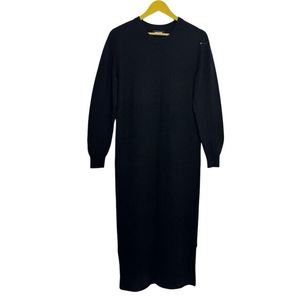 NAADAM Cashmere Wool Crewneck Sweater Maxi Dress Size M Side Slits Black Classic - Picture 1 of 7